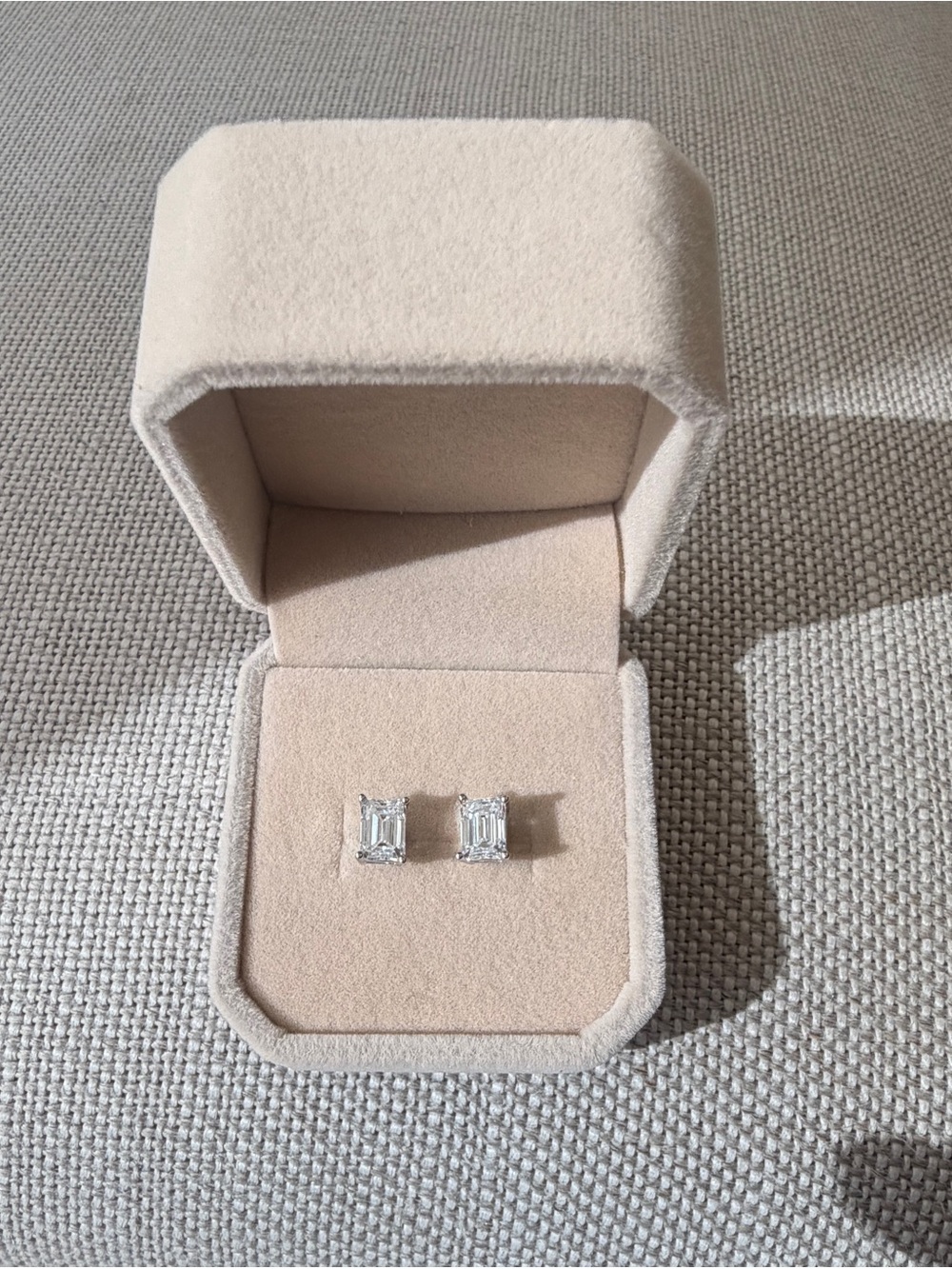 Emerald-Cut 2 ct Moissanite Clear Stone Stud Earrings - Sterling Silver - Picture 6 of 7